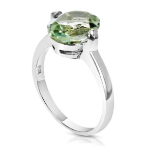 VIR JEWELS 1.70 cttw Green Amethyst Ring .925 Sterling Silver with Rhodium Oval 10x8 MM Size 7