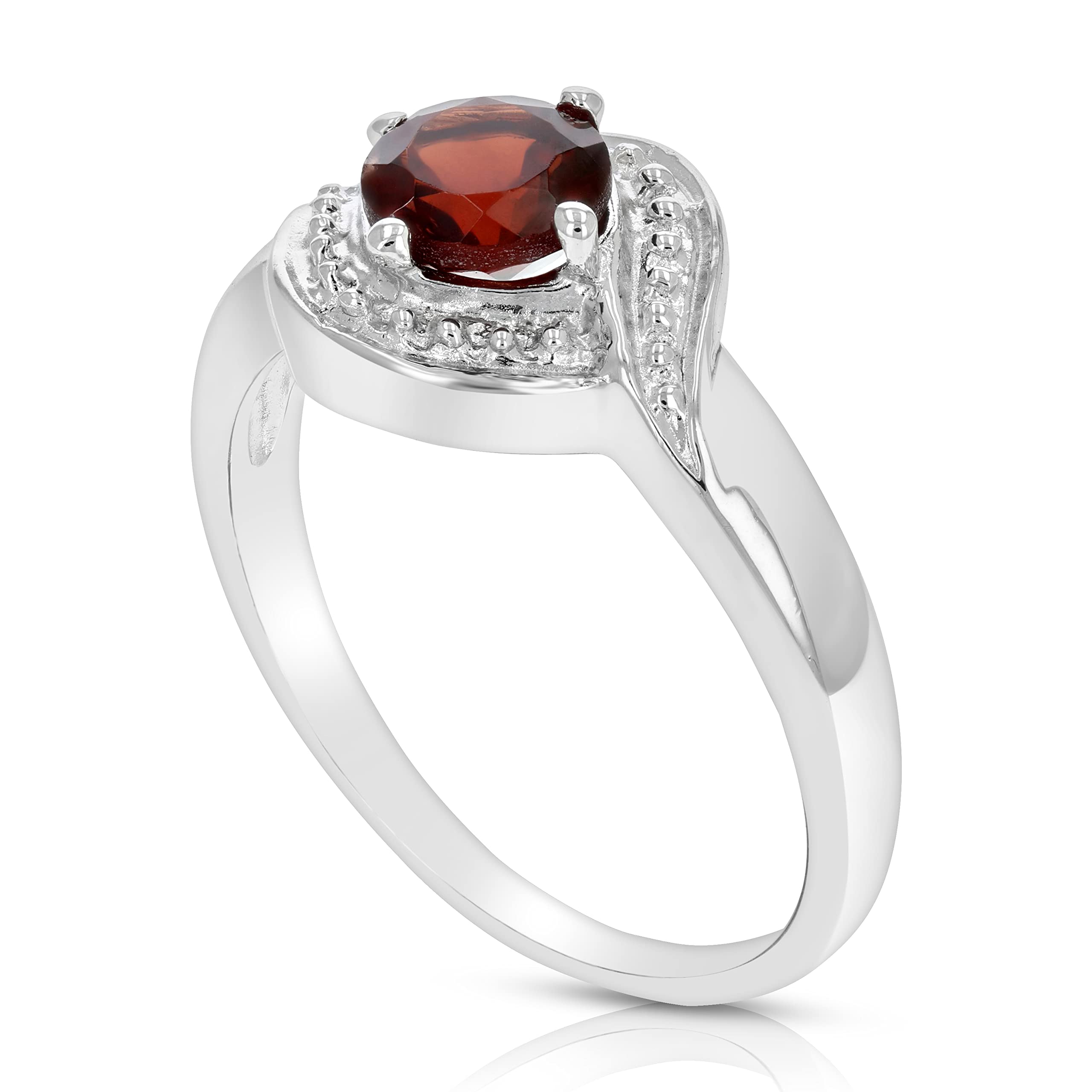 VIR JEWELS 1/2 cttw Garnet Ring .925 Sterling Silver with Rhodium Plating Round Shape 5 MM Size 7