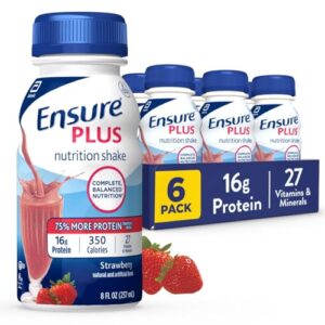 ensure plus strawberry nutrition shake, meal replacement shake, 6 pack