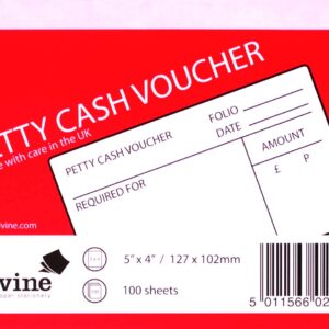 Silvine Petty Cash Voucher 100 Sheets, red, 5x4