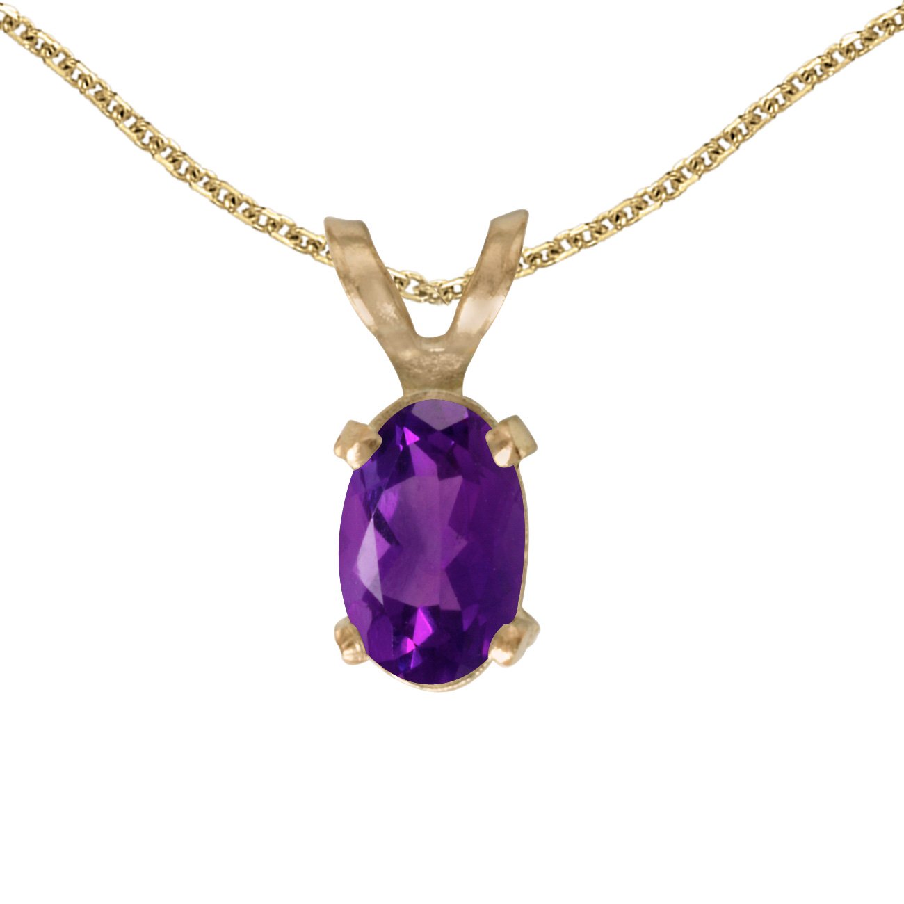 14k Yellow Gold Oval Amethyst Pendant with 18" Chain