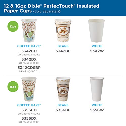 Dixie PerfecTouch 12 oz. Insulated Paper Hot Coffee Cup by GP PRO (GEORGIA-PACIFIC), White, 5342W, 1,000 Count (50 Cups Per Pack, 20 Sleeves Per Case)