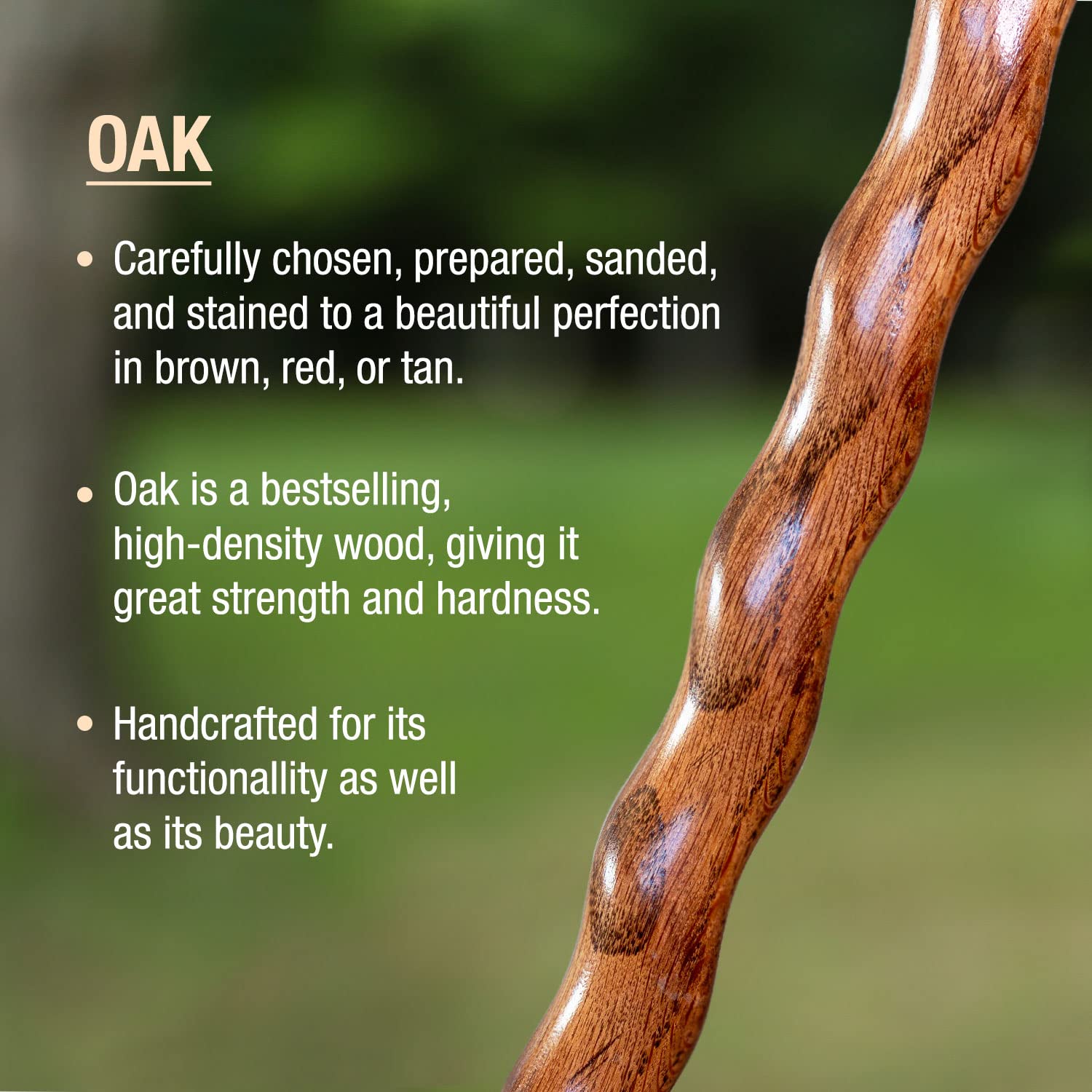 Brazos Handcrafted Wood Walking Stick, Twisted Oak, Hitchhiker Style Handle, for Men & Women, Made in the USA, Red, 48"