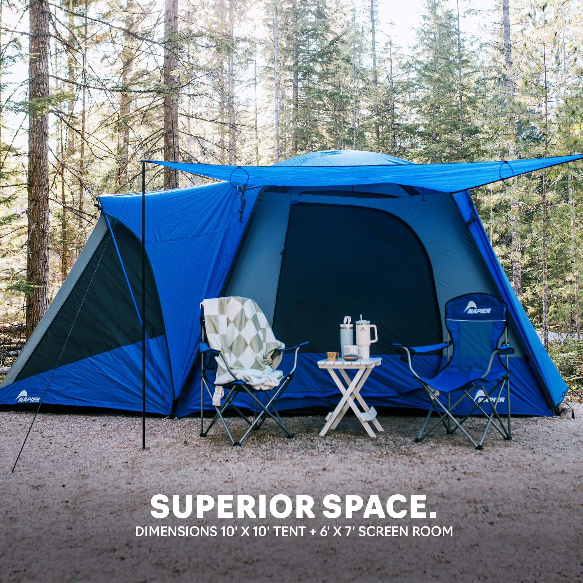 Napier Sportz SUV Tent 10'x10' Waterproof Camping Tent with 6'x7' Screen Room and Awning 6 Person Blue/Grey Car Tent