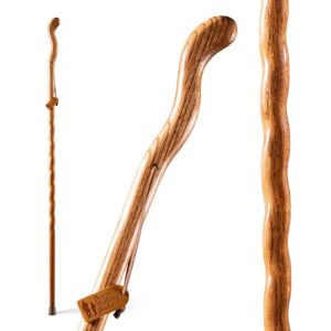 brazos handcrafted wood walking stick, twisted oak, ergonomic style handle, for men & women, made in the usa, tan, 48"