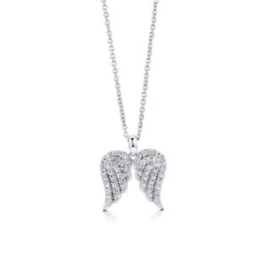 BERRICLE Sterling Silver Angel Wings Cubic Zirconia CZ Fashion Pendant Necklace for Women, Rhodium Plated