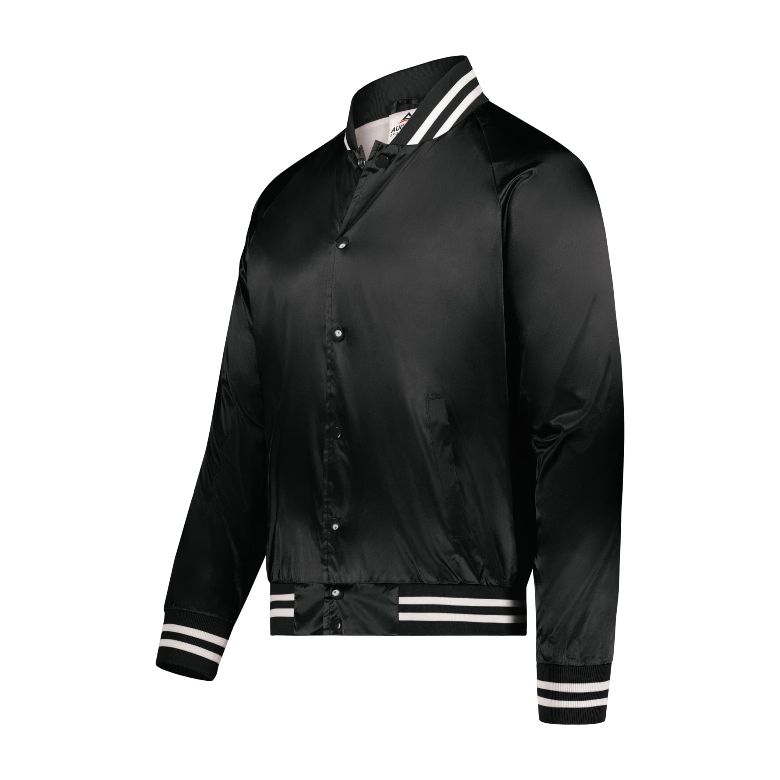 Augusta Sportswear Men's X-Large Augusta Satin Baseball Jacket/Striped Trim, Black/White