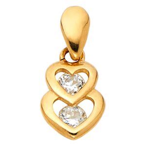 14k real yellow gold cz interlocking hearts charm pendant