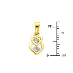 14k REAL Yellow Gold CZ Interlocking Hearts Charm Pendant