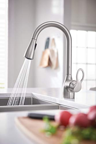 Moen CA87011SRS Single Handle Kitchen Faucet with Pullout Spray from the Kleo Collection, Spot Resist Stainless