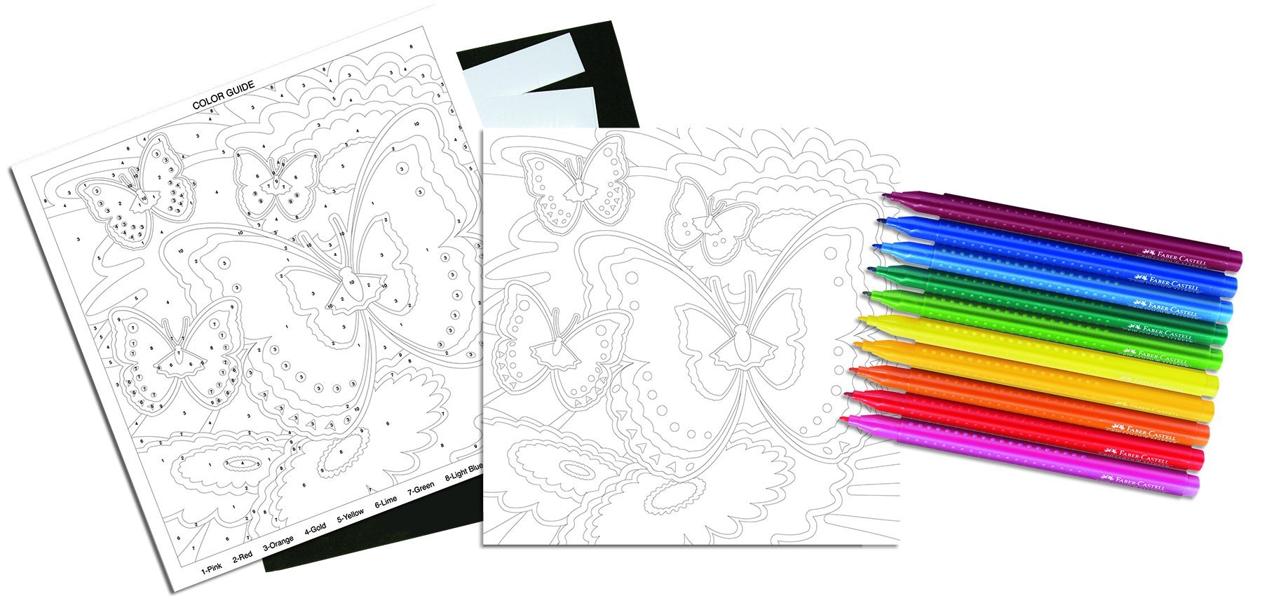 Faber-Castell Color by Number Bloomin' Butterflies - Color and Display 1 Color by Number Board, Red, 14 Piece Set