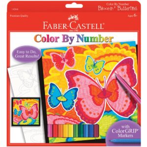 faber-castell color by number bloomin' butterflies - color and display 1 color by number board, red, 14 piece set