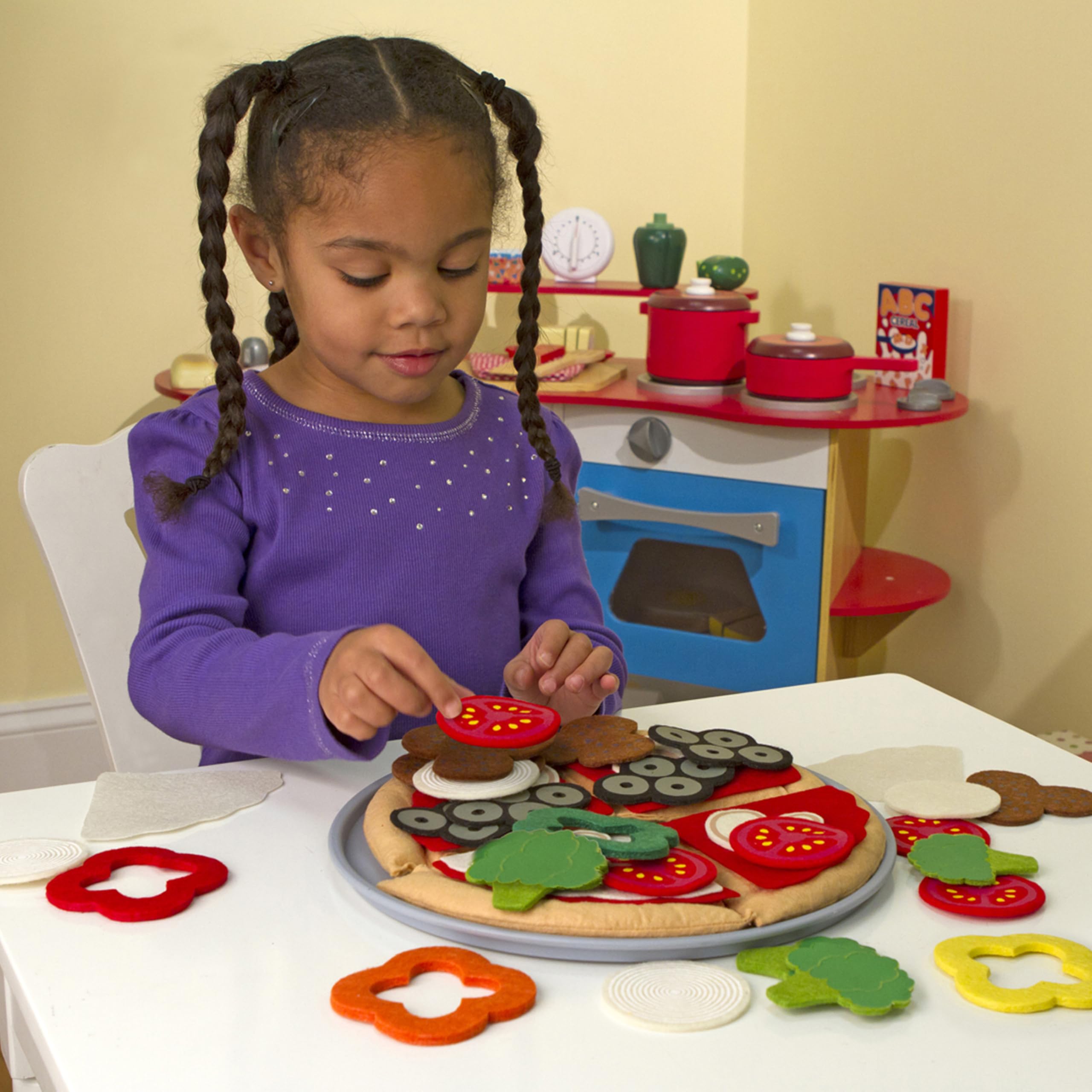 Melissa & Doug Felt Food Mix 'n Match Pizza Play Food Set (42 pcs) - Felt Pizza Play Set For Kids Kitchen, Pretend Play Pizza, Felt Pizza Toy For Toddlers And Kids Ages 2+