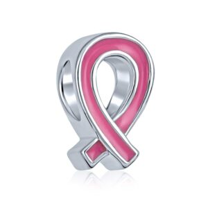 Radiant Pink Ribbon Enamel Hope Breast Cancer Survivor Charm Bead - Authentic .925 Sterling Silver - Compatible with European Bracelets - Inspirational Jewelry for Women