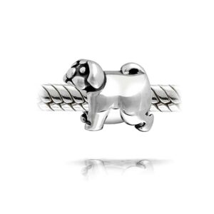 Personalize BFF Puppy Pet Lover Charm Pug Bulldog Dog Bead Charm For Women For Teen Oxidized .925 Sterling Silver Fits European Bracelet