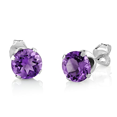 Gem Stone King 925 Sterling Silver Round Cut Purple Amethyst Earrings Pendant Set For Women (2.25 Carat, Gemstone Birthstone, with 18 Inch Silver Chain)