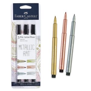 faber-castell metallic pitt artist pens - 3 colored metallic colors - smooth bullet nibs (classic metallic)