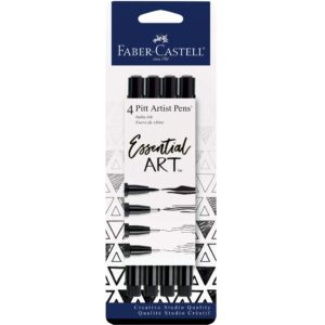 faber-castell pitt artist pens essential set - 4 black markers, variety of nibs