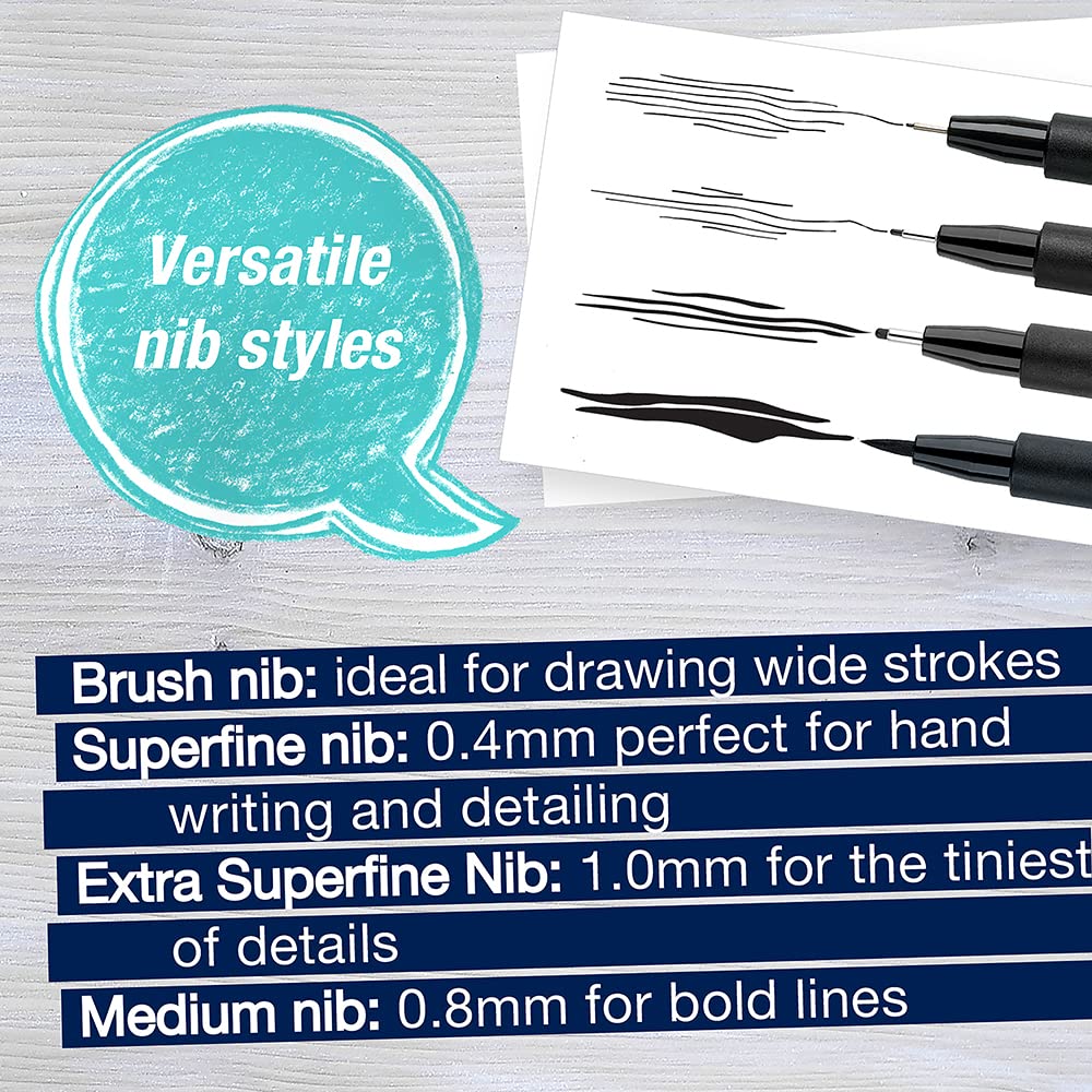 Faber-Castell Pitt Artist Pens Essential Set - 4 Black Markers, Variety of Nibs