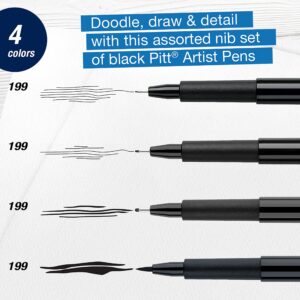 Faber-Castell Pitt Artist Pens Essential Set - 4 Black Markers, Variety of Nibs