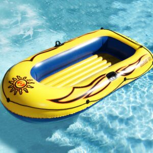 Solstice Inflatable Boat Rafts 3 Person for Adults & Kids Comes W/ Oars Paddles-Pump Pole Oar Holders Cushioned Comfortable Base Grab Line 8 Ft Size Sunskiff Kits Dinghy Air Floor Yellow