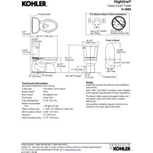 Kohler K-3889-96 Highline Comfort Height 1.28 gpf Toilet, 10-inch Rough-In, Biscuit