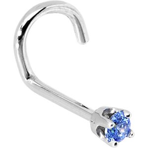 solid 14k white gold 2mm arctic blue cubic zirconia left nose stud screw 20 gauge 1/4"