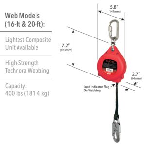 Honeywell Home Miller Falcon 30-Foot Self-Retracting Galvanized Wire Lifeline with Swivel/Carabiner & Swivel/Snap Hook (MP30G-Z7/30FT), Red