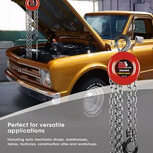 BIG RED Hand Chain Hoist 1 Ton 2000 Lbs Capacity 8ft/2.5m Torin Manual Chain Fall with 2 Heavy Duty Hooks, for Warehouse Automotive Machinery, Red, TR9010