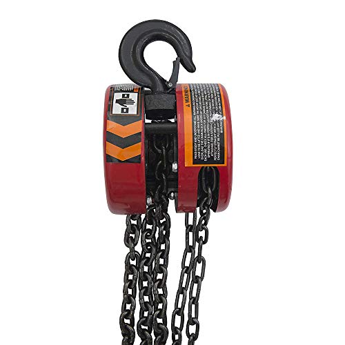 BIG RED TR9020 Torin Manual Hand Lift Steel Chain Block Hoist with 2 Hooks, 2 Ton (4,000 lb) Capacity, Red