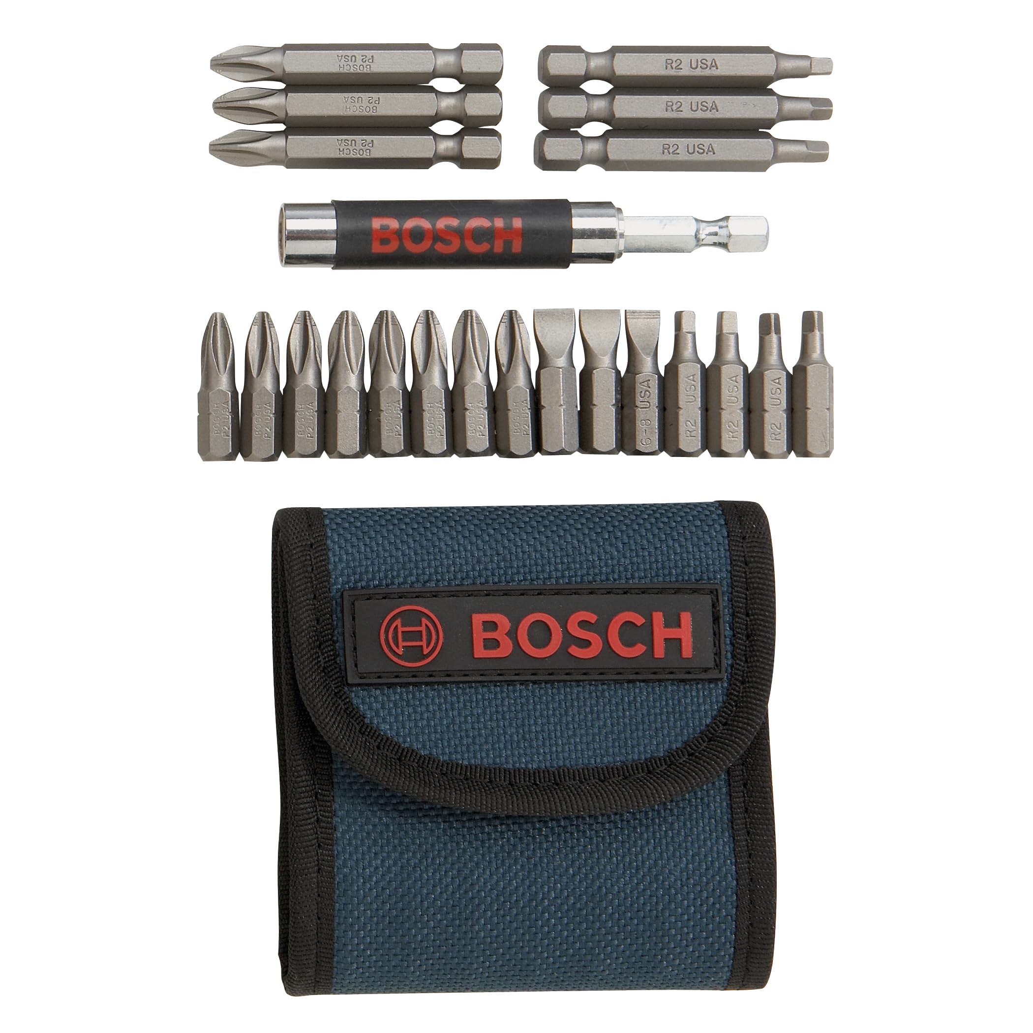 BOSCH T4021 21-Piece Assorted Set Screwdriver Bits with Included Pouch, Universal 1/4 In. Hex Shank Ideal for Use with Drills, Hammer Drill/Drivers