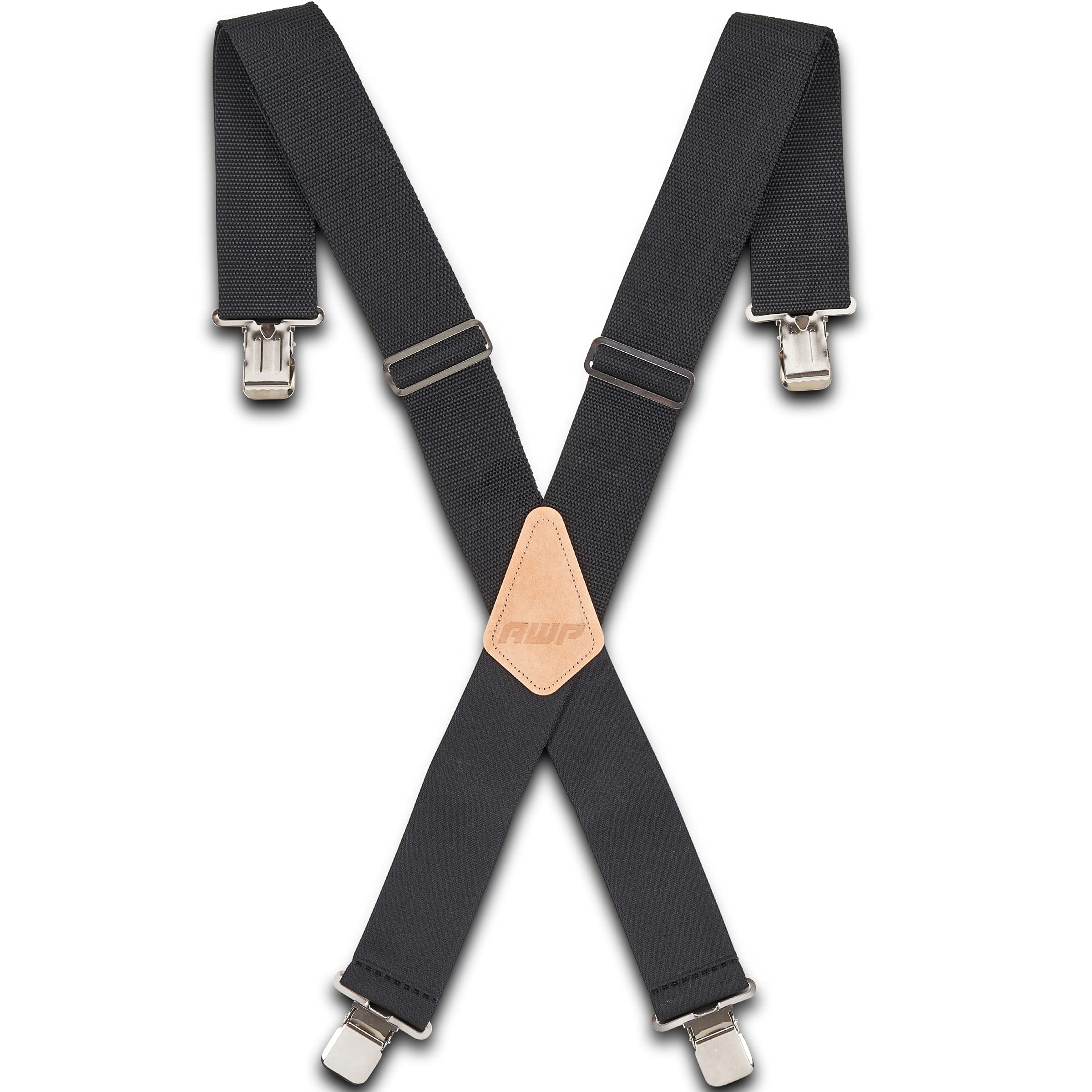 AWP Work Suspenders | 2" Fully-Adjustable Webbing Work Suspenders with Heavy-Duty Bite Clips | Black