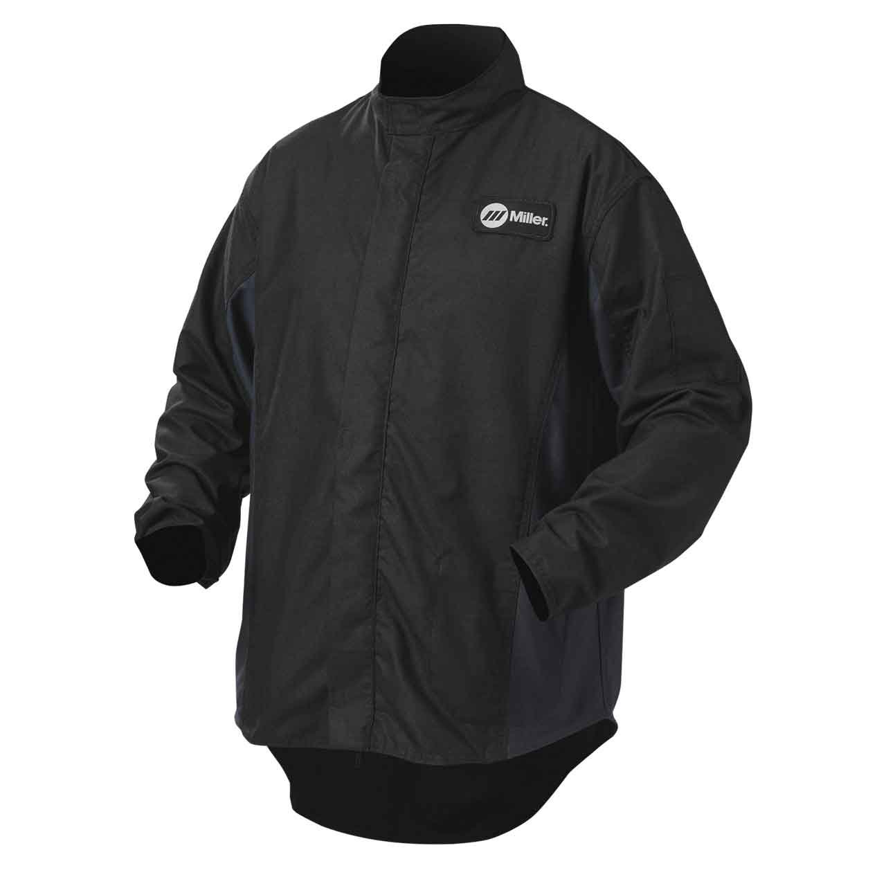 Welding Jacket, L, 30", Black/Navy