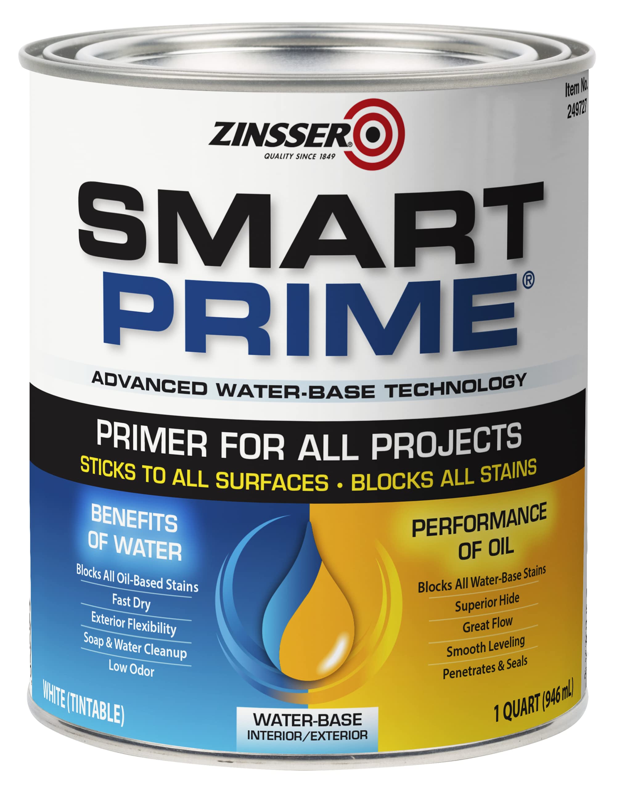 qt Zinsser 249727 White Zinsser, Smart Prime Water-Based Interior/Exterior Primer/Sealer