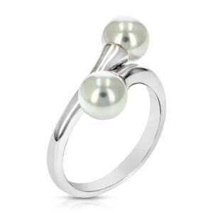 VIR JEWELS Glass Pearl Fashion Ring in .925 Sterling Silver with Rhodium Plating Size 8