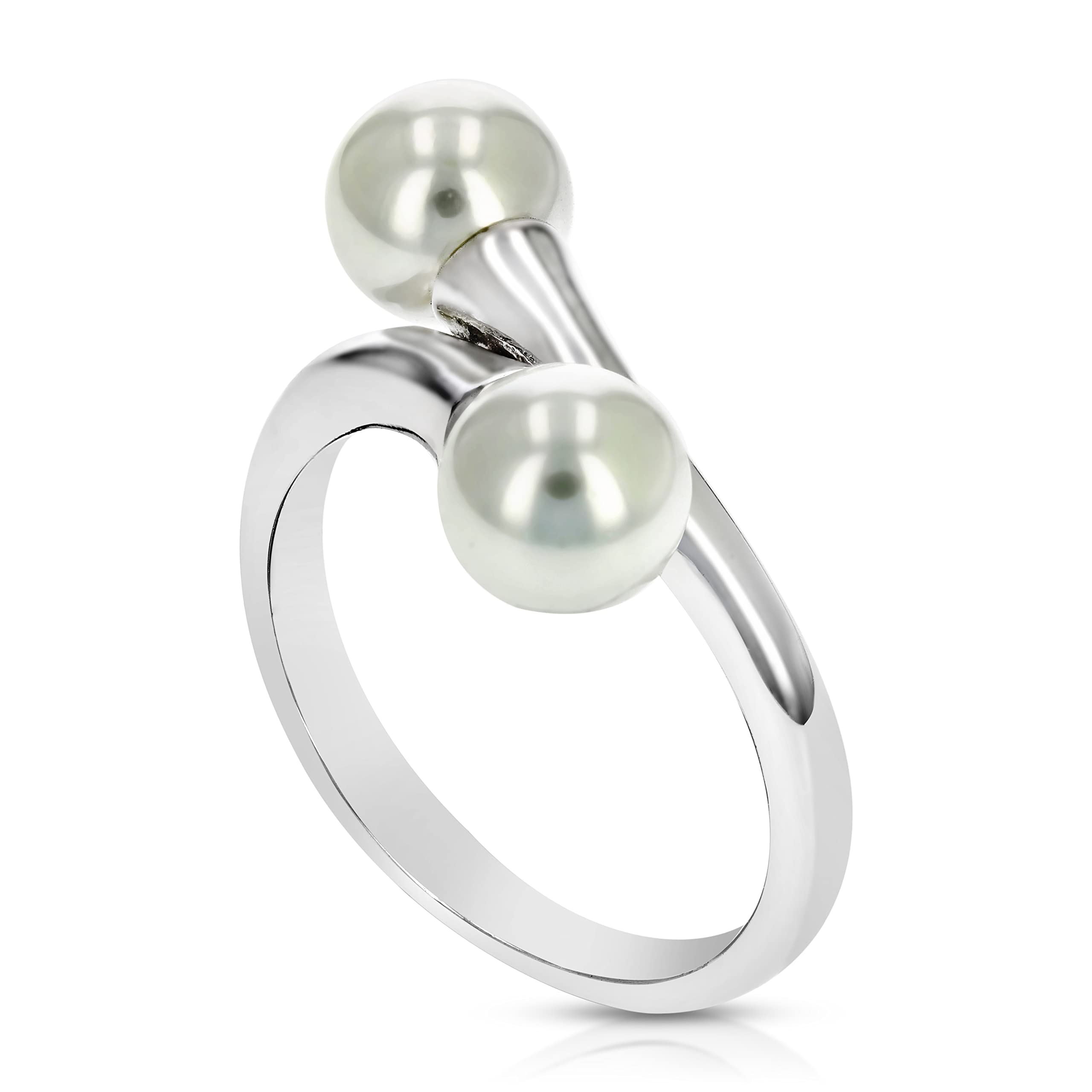 VIR JEWELS Glass Pearl Fashion Ring in .925 Sterling Silver with Rhodium Plating Size 8