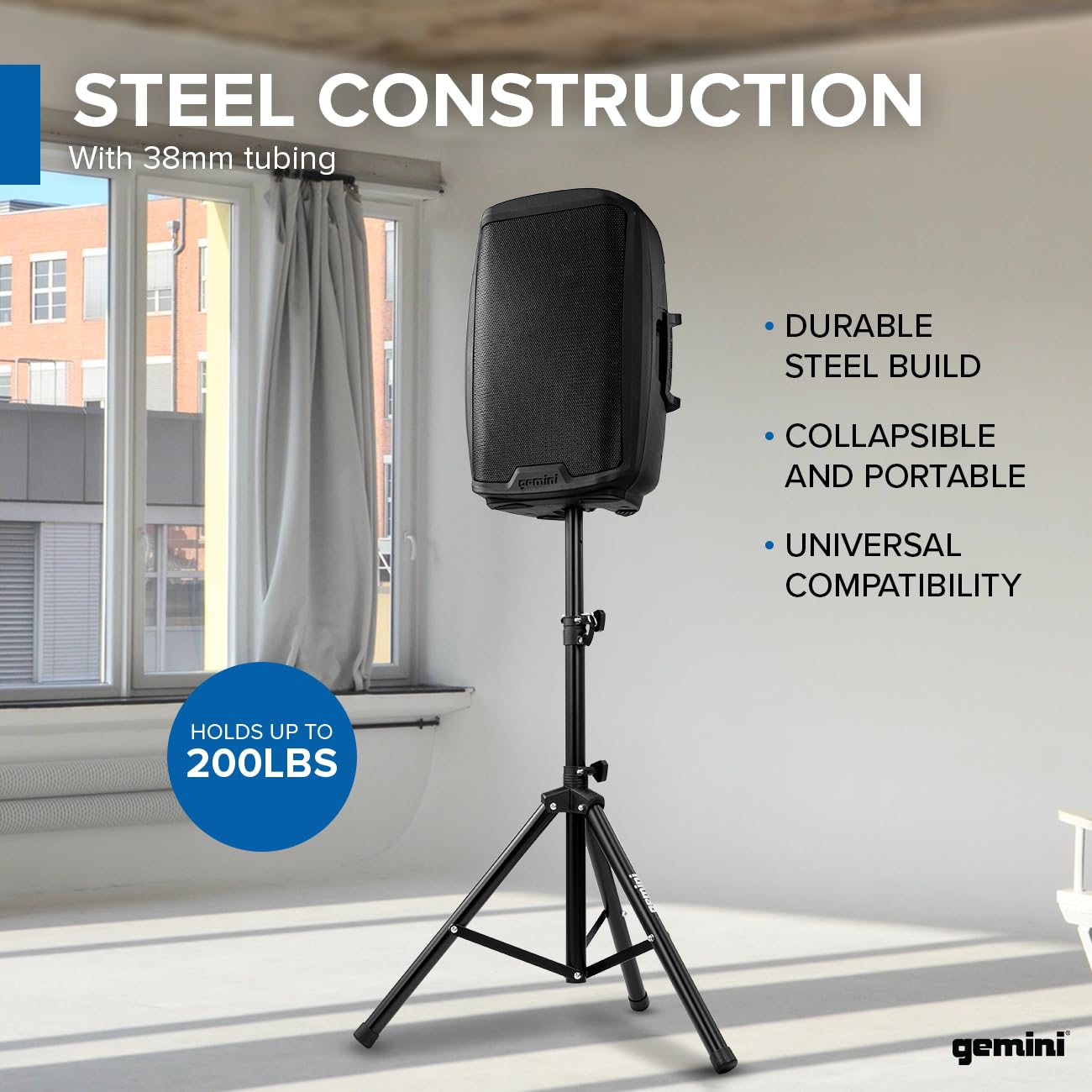 Gemini Sound ST-04 Heavy Duty Professional Audio Universal DJ Foldable Collapsible Telescoping Tripod PA Speaker Stands, Adjustable height up to 80" Inches Tall