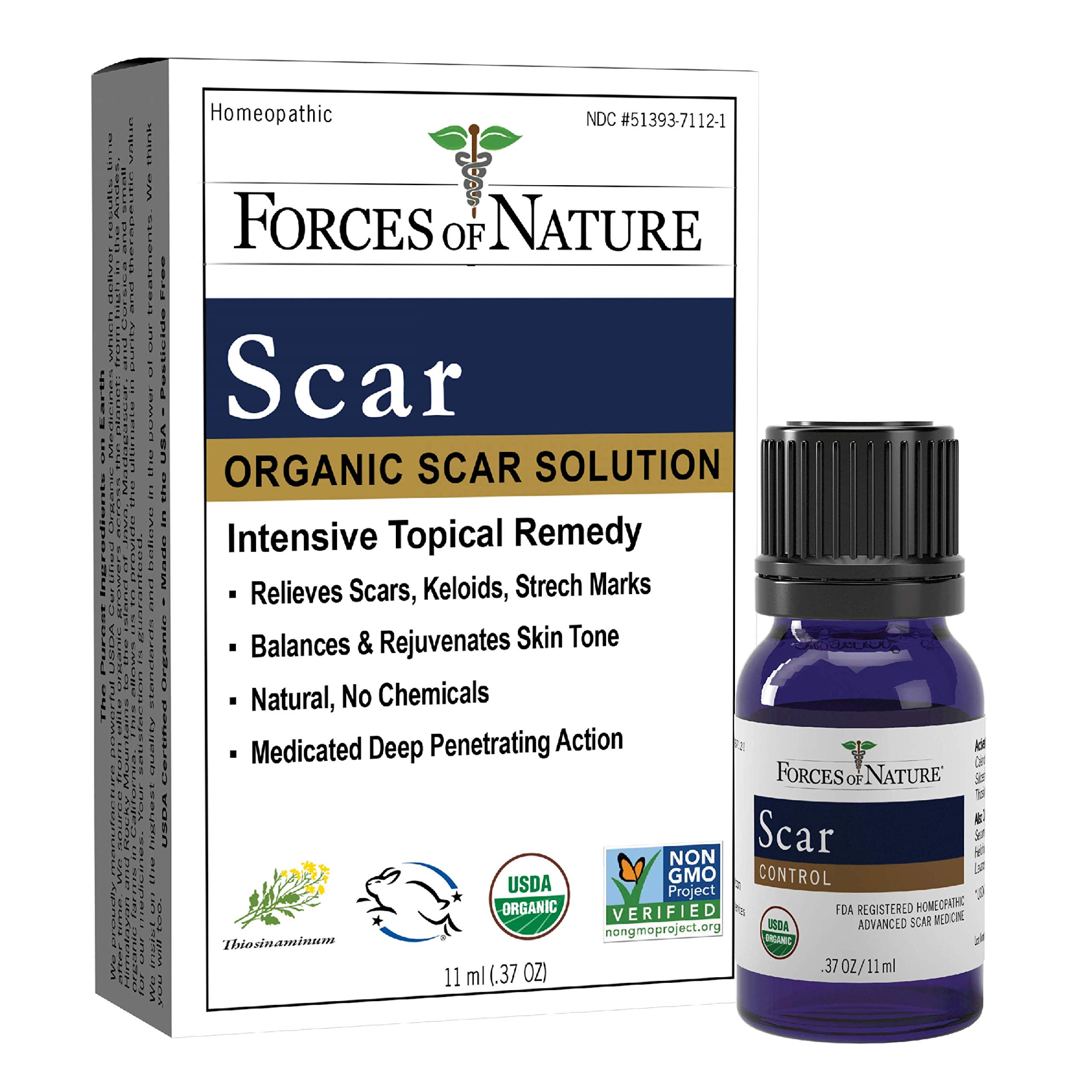 Forces of Nature Scar Treatment, Organic Homeopathic Medicine & Essential Oils, 0.37 Fl Oz, Helps Reduce Appearance of Stretch Marks, Burns, Keloid, Atrophic Acne, Surgical & Hypertrophic Scars