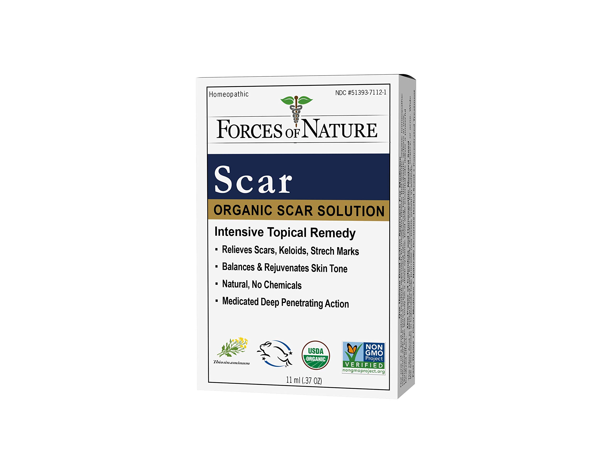 Forces of Nature Scar Treatment, Organic Homeopathic Medicine & Essential Oils, 0.37 Fl Oz, Helps Reduce Appearance of Stretch Marks, Burns, Keloid, Atrophic Acne, Surgical & Hypertrophic Scars