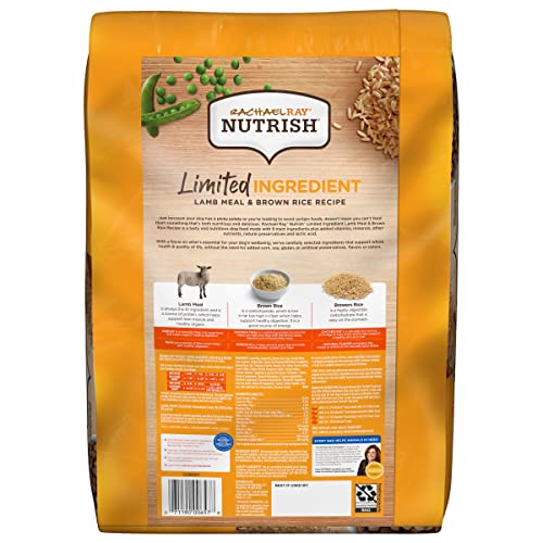 Rachael Ray Nutrish Limited Ingredient Lamb Meal & Brown Rice Recipe, Dry Dog Food, 14 Pound Bag (Packaging Design May Vary)