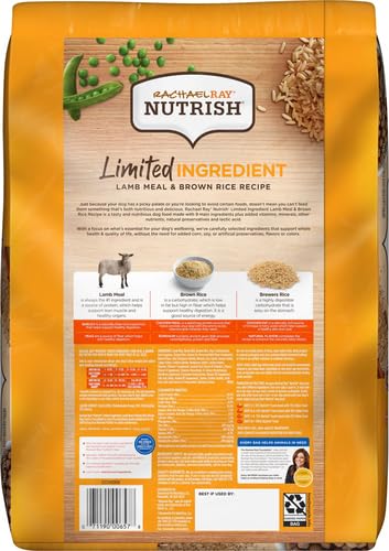 Rachael Ray Nutrish Limited Ingredient Lamb Meal & Brown Rice Recipe, Dry Dog Food, 14 Pound Bag (Packaging Design May Vary)