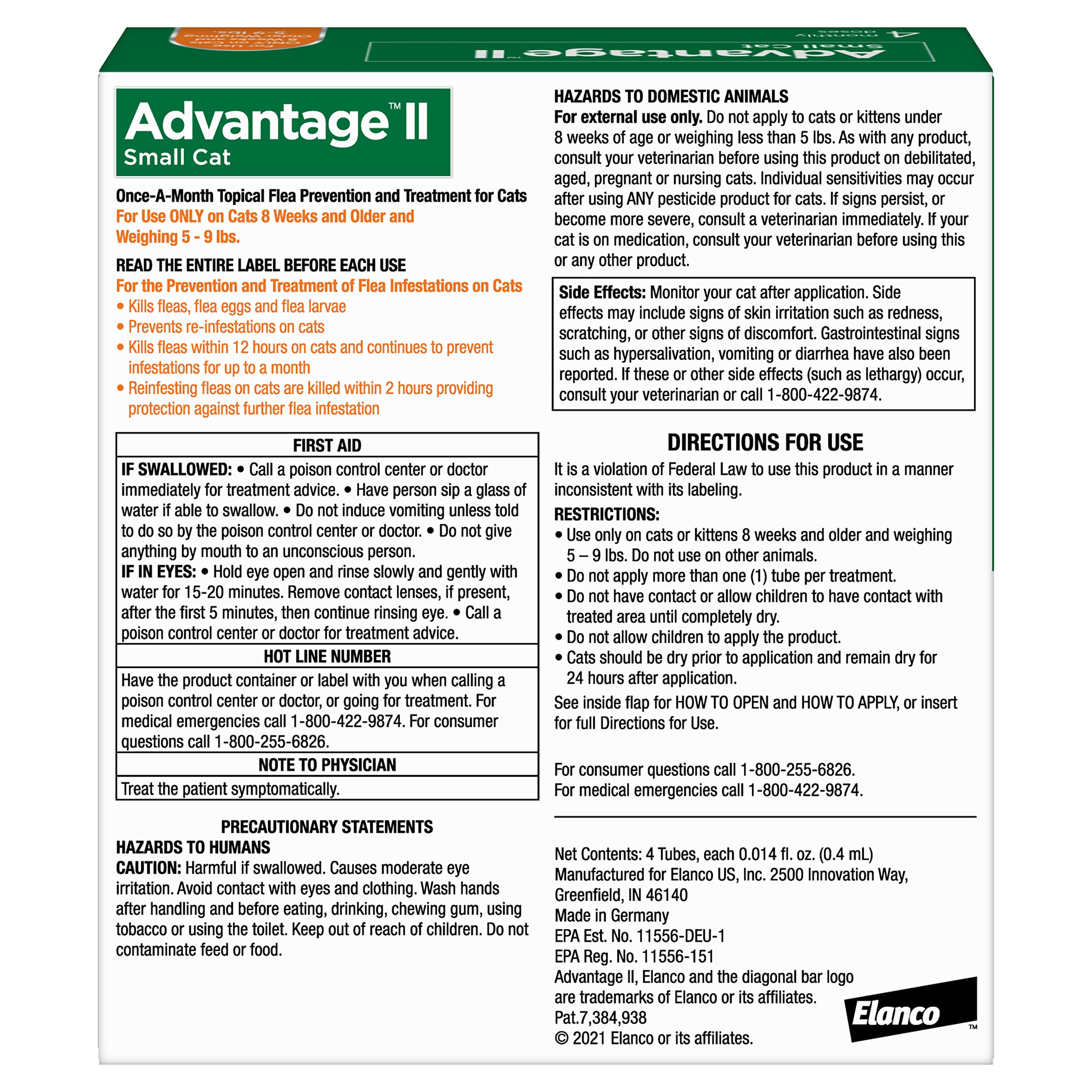 Advantage II Small Cat Vet-Recommended Flea Treatment & Prevention | Cats 5-9 lbs. | 4-Month Supply