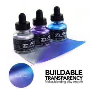 Daler-Rowney FW Acrylic Ink Bottle 6-Color Pearlescent Set - Acrylic Set of Drawing Inks for Artists and Students - High-Quality Permanent Art Ink Calligraphy Set - Calligraphy Ink for Color Mixing