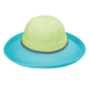 wallaroo hat company – women’s victoria two–toned sun hat – upf 50+ sun protection, wide brim, packable design and adjustable sizing for medium crown sizes (lime/turquoise)