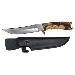 Elk Ridge - Outdoors Fixed Blade Knife - 4.5-in Satin Finish Stainless Steel Persian Blade, Jig Bone Handle and Genuine Leather Sheath - Hunting, Camping, Survival - ER-027