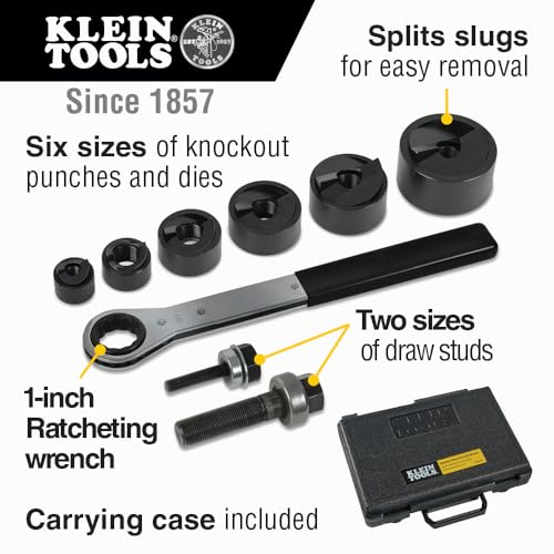 Klein Tools 53732SEN Knockout Punch Set with Wrench, Electrical Conduit Hole Cutter 1/2-inch to 2-inch