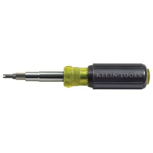 klein tools 32527 multi-bit screwdriver / nut driver, 11-in-1 with phillips, slotted, square, and schrader bits and nut drivers