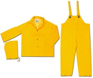 mcr safety 2003fx3 classic pvc/polyester 3-piece rainsuit with attached hood and no fly, yellow, 3x-large