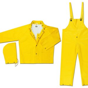 MCR Safety 6003L Commodore PVC/Non-Woven Polyester/Nylon 3-Piece Rain Suit with Detachable Hood and Reinforced Crotch, Yellow, Large