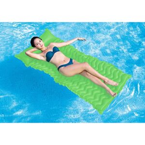 Intex Tote 'N Float Wave Mat Durable Vinyl Floating Inflatable Swimming Pool Lounger with Built-in Pillow Rest, 1 Float, Color Varies